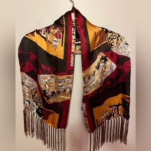 Vintage 100% silk oriental Chinese scarf the scenery story is of congratulations